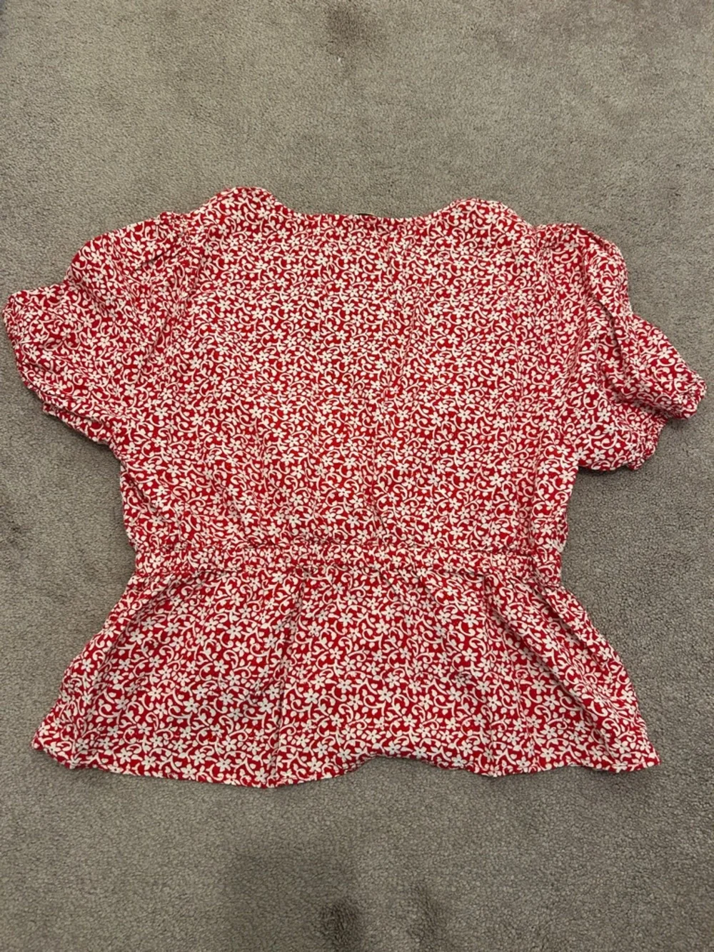 Boden Red and White Printed Peplum Blouse